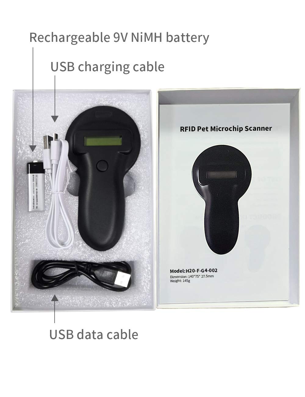 Pet Microchip Scanner Supporting 10 Digit Chips and 15 Digit Chips,Stores up to 8000 Data Records