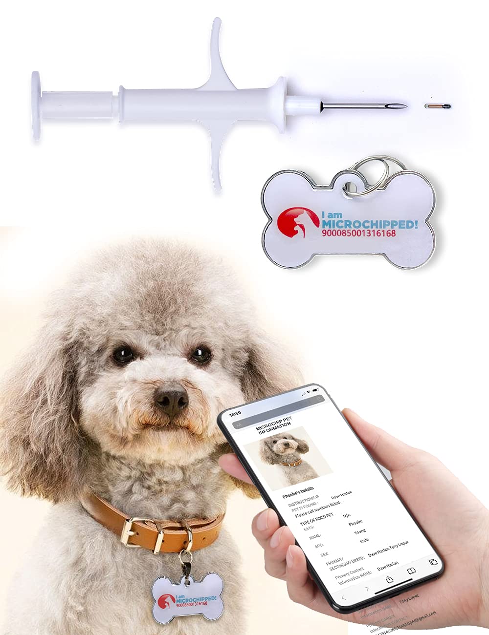 1.25mm7mm Pet Microchip Implant Kit with Smart QR Code ID Tag